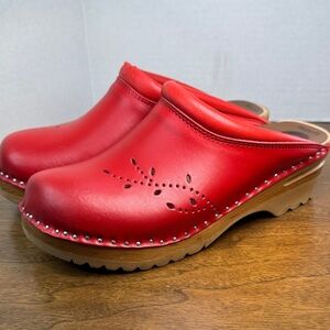 Troentorp Red Leather Wood Clogs, Womens UK 42 / US 11